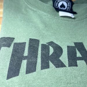 Thrasher T-Shirt USED , good condition but DEF skated in.Olive Green.AUTHENTIC